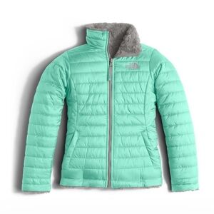 THE NORTH FACE REVERSIBLE MOSSBUD SWIRL JACKET GIRLS ICE GREEN SIZE 7/8